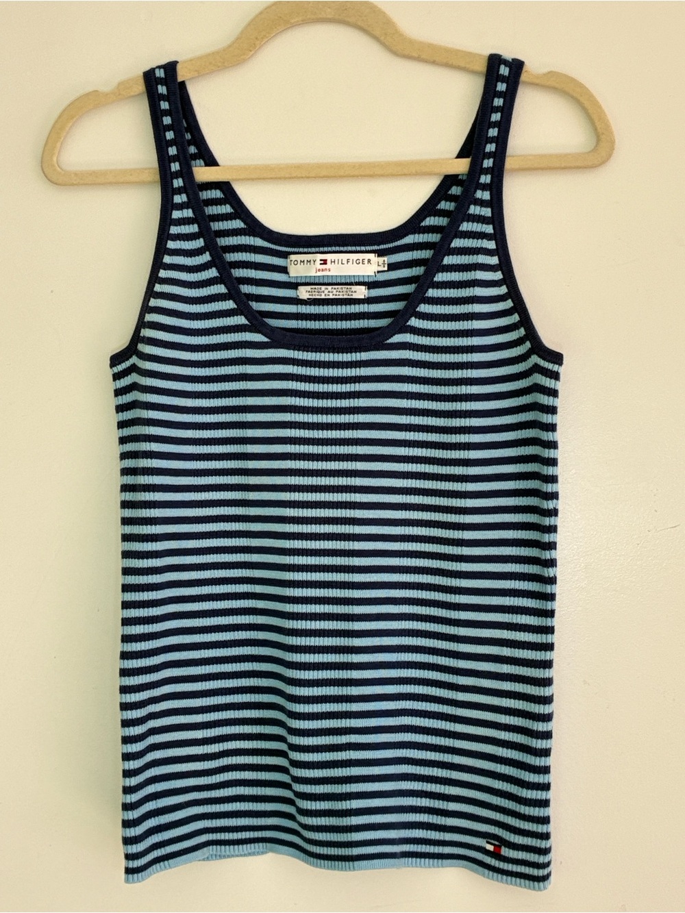 Tommy Hilfiger Light Blue & Navy Striped Ribbed Knitter Tank Top L